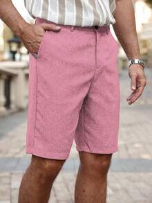 Manfinity RSRT 男士休闲斜口袋短裤亚麻短裤宽松过膝凉快吉利纯色夏季基本款男粉色短裤夏季短裤男士度假服男短裤粉色短裤