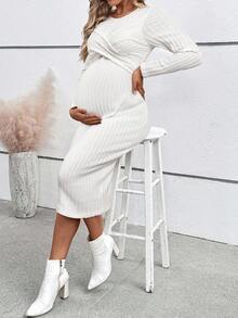 SHEIN 秋装、秋季服装、孕妇装 秋冬装 休闲纯色修身圆领长袖孕妇装 白色孕妇装 罗纹白色中长裙 白色长袖中长裙 白色罗纹孕妇装 白色中长紧身裙 白色罗纹中长裙 白色针织中长裙 罗纹白色连衣裙 白色长袖连衣裙 - 白色 - 查看 2