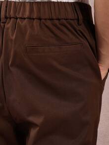 SUMWON 喇叭阔腿裤棕色斜纹布基本款裤子秋冬喇叭裤连衣裙复古时尚宣言 - 棕色 - 查看 8