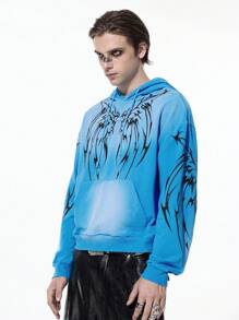 ROMWE MEN Goth Moletom com Capuz Azul Céu Asa de Espinho Masculino - Azul - Visão 4