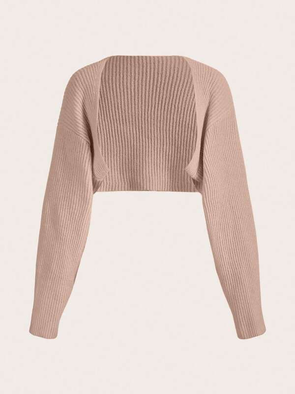 EURMUSE Y2K Grunge Drop Shoulder Open Front Crop Cardigan Without Tube Top