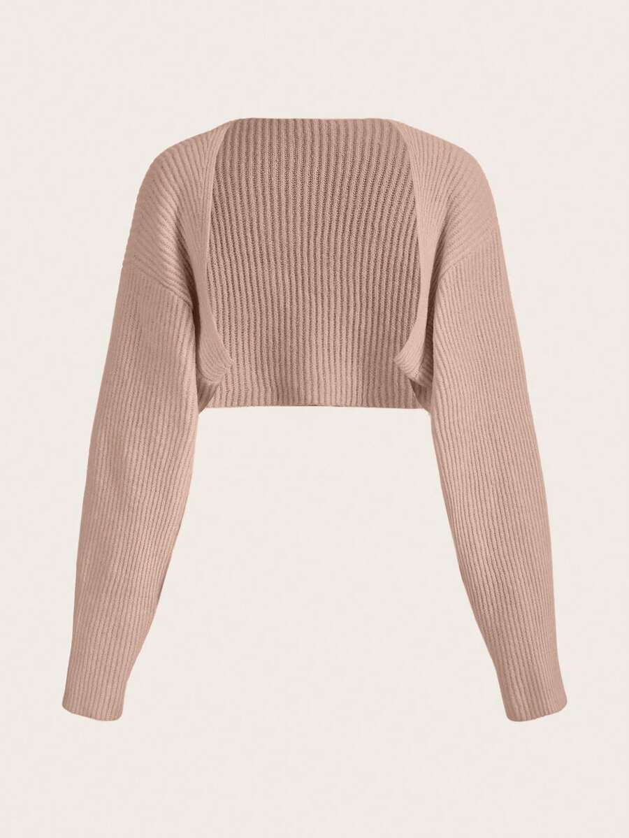 EURMUSE Y2K Grunge Drop Shoulder Open Front Crop Cardigan Without Tube Top - Coral Pink - View 1