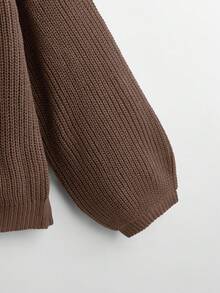 Omancia 白色灯笼袖纽扣前罗纹宽松针织开衫，春夏 - 巧克力棕 - 查看 4