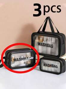 1/3 件防水盥洗包、化妆包、大号透明化妆包、化妆品收纳包、PVC 加厚洗漱包，适用于旅行和浴室收纳、护肤品收纳袋便携式旅行包、大容量（白色） - 黑色. - 查看 10