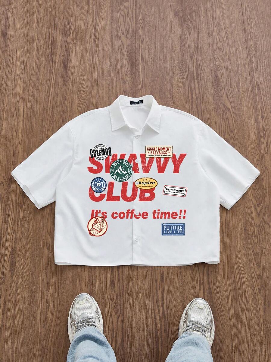 Manfinity Unisex SWAVY CLUB Men Coffee Time T-Shirt: Brand Promotion, Coffee Time, Fashionable & Versatile, Comfortable, Couple Things - White - View 1