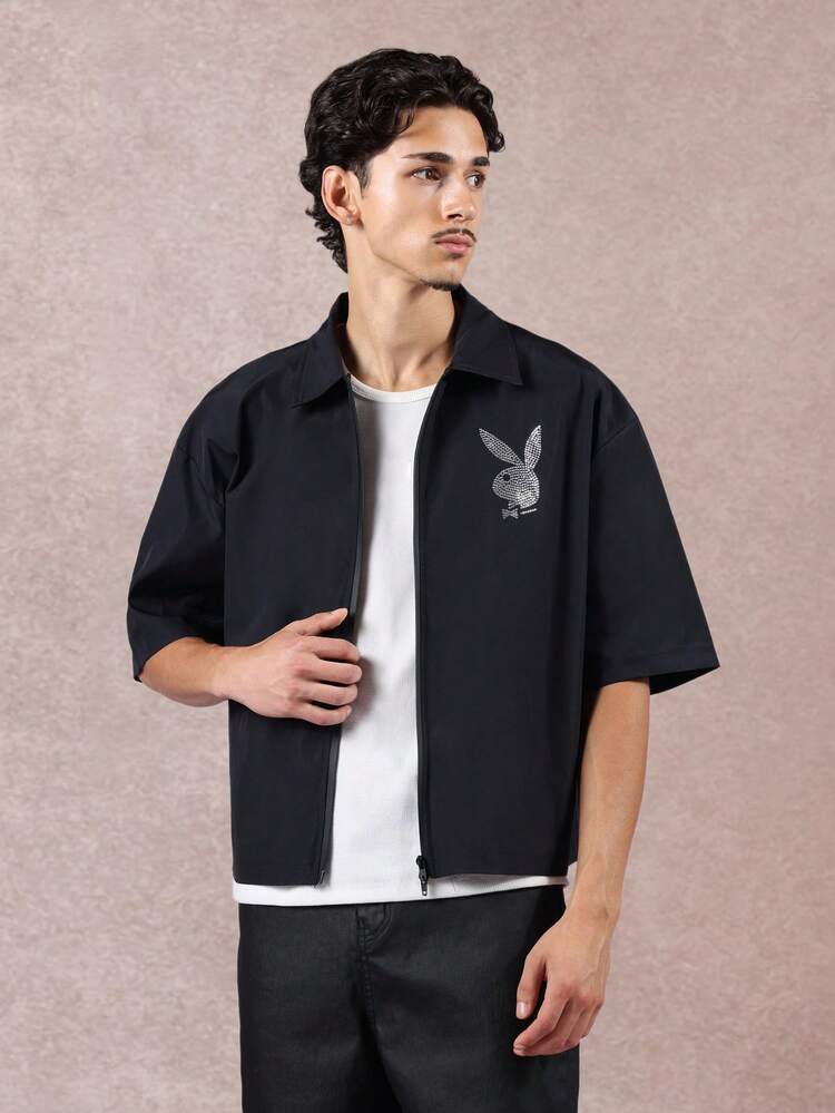 PLAYBOY X SUMWON クリスタルロゴ装飾付きクロップドシャツ