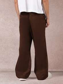 SUMWON 喇叭阔腿裤棕色斜纹布基本款裤子秋冬喇叭裤连衣裙复古时尚宣言 - 棕色 - 查看 2