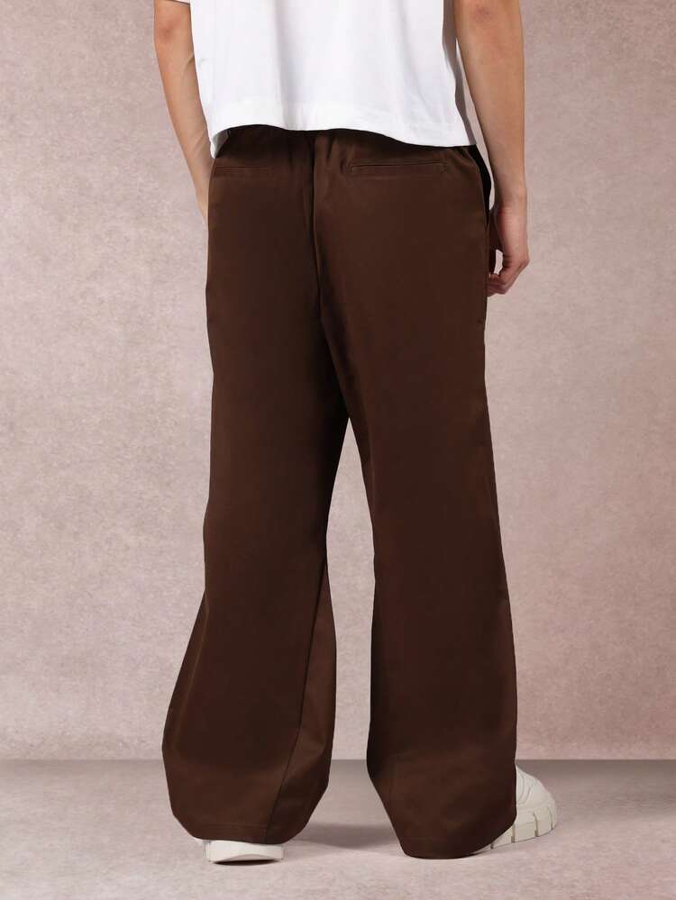 SUMWON Pantalones de pierna ancha acampanada de twill marrón, pantalones esenciales de vestir de campana de moda retro para otoño e invierno