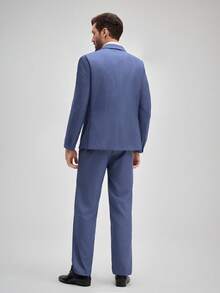 Officeau 男士 3 件套西裝套裝，披肩領西裝外套背心長褲，修身禮服派對牛仔藍 XS-3XL - 霧霾藍 - 查看 2