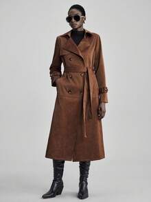 Ontre 2025 New Arrival Autumn Fashion Solid Color Double-Breasted Trench Coat - Mocha Brown - View 6