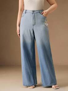 Anewsta Jeansy damskie w stylu rustykalnym z haftem w kolorze niebieskim - Niebieski - Zobacz 6