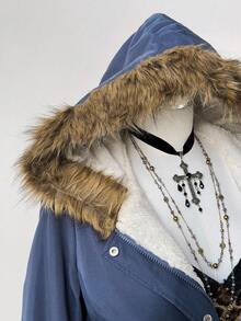 Sweetra Plus Size Fur Collar Hooded Fashion Design Fleece Casual Jacket Vintage Fall Winter Cloth For Women Autumn - Multicolor - View 5