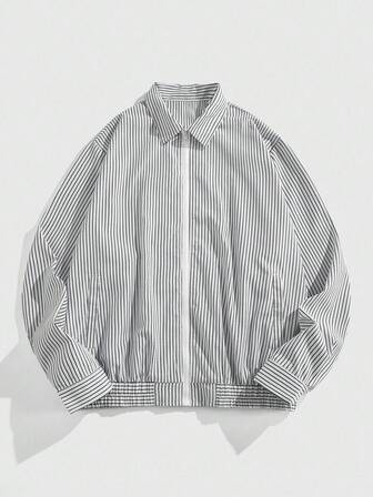 Prep Veste zippée à imprimé rayé, style décontracté pour le travail et l'université, printemps/automne