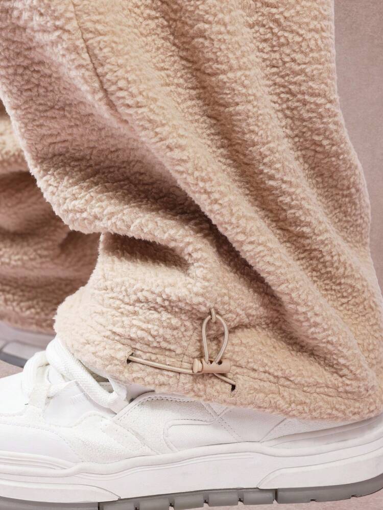 Heavyweight Sherpa Borg Wide Leg Sweatpants With Elastic Cuffs