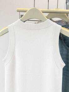 Airaco Áo len không tay cổ tròn màu trơn dành cho nữ, mùa thu - trắng - Xem 6