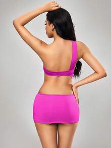 SHEIN Váy bó sát một vai màu hồng cánh sen bất đối xứng, thích hợp cho vũ công, quán bar, tiệc tùng, lễ hội âm nhạc, váy ngủ gợi cảm cho nữ - Màu Hồng Tươi - Xem 2