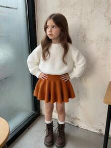 Sparklyn Dziewczęca plisowana spódnica mini w jednolitym kolorze, uniwersalna, prosta, dzianinowa, idealna na wakacje, imprezę, do zabawy, do szkoły, do parku rozrywki, na spotkanie rodzinne, wieczorne przyjęcie, na Halloween, bestseller jesienno-zimowy - Brązowy - Zobacz 4