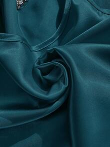 SilkySpell Faux Silk Lace Trim Camisole And Shorts Pajama Set Lace Sleepwear Set Lace Pajama Set Satin Sleepwear Set Dark Green Lingerie Satin Pajama Set