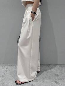 DAZY Women's Solid Color High Waist Pleated Loose Flowy Wide Leg Pants