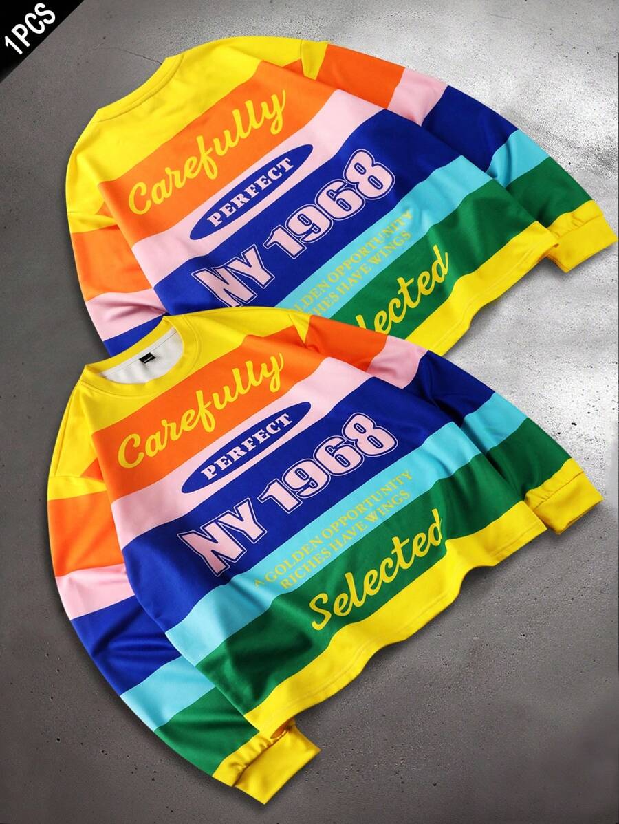 PAVTROS Manfinity Streetrush Striped & Letter Print Casual Fashionable Versatile Long Sleeve Hoodie For Men, Jerseys Streetwear, Mens Jersey Style, Vintage Jersey Men