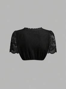 Fairmaia German Traditional Women's Sweetheart Neck Contrast Lace Ruched Cropped Top