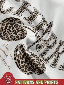 SHEIN EZwear Casual Minimalist Leopard Print Cherry Pattern Loose Fit Pullover Hoodie Sweatshirt For Women, Autumn/Winter,Long Sleeve Tops Back To School Fall And Winter Clothing