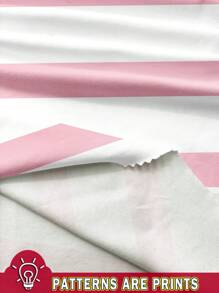 EMERY ROSE 2pcs Plus Size Summer Outfit, Casual Striped Pattern Sleeveless Crop Top & Shorts Set - Pink - View 3