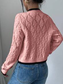 Chiquease French Casual Versatile Diamond Textured Long Sleeve Pullover Knit Fall Winter Cloth For Women - Watermelon Pink - View 3