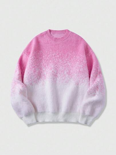 Street Life Men's Ombre Pink Drop Shoulder Loose Fit Long Sleeve Sweater, Autumn/Winter