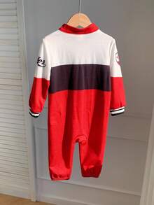 TaviRue 新生男宝宝可爱拼接摩托车字母印花长袖连体衣，秋冬季 - 彩色 - 查看 2