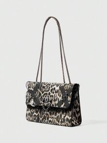 ROMWE Grunge Punk Women's Punk Style Contrast Lace Leopard Print Leather Underarm Crossbody Bag - Black - View 3