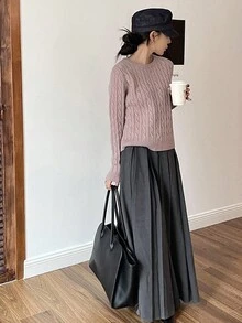 DAZY 女士优雅拼色蝴蝶结针织毛衣，秋季 - 粉色 - 查看 3