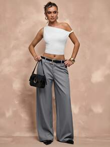 SHEIN BAE Damen Lässig Weite Hose, Einfarbig, Herbstkleidung für Frauen, Herbstkleidung Damen, Winterkleidung Damen, Halloween, Streetwear, Rückkehr zur Schule, Herbstkleidung für Frauen, Herbst, Herbstkleidung Damen, Winterkleidung Damen - Grau - Übersicht 8
