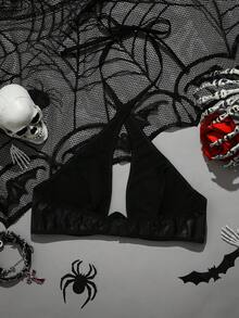 AltCore Halloween Sexy Black Halter Tie-Up Women's Bra - Black - View 2