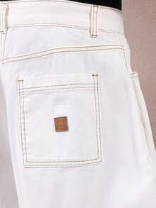 SUMWON Wide Leg Carpenter Jeans Baggy Fit Streetwear White Denim Pants With Contrast Stitching Utility Work Wear Panel Details Fall Winter Fashion