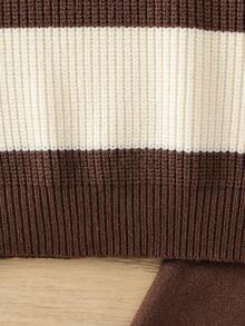 SHEIN Playful Pals Young Boys'Retro Thick-Striped Sweater & Pants Sets - Stylish, Comfortable,Suitable For Autumn/Winter Boys Two Piece Outfit Boys Brown Pants Boys Brown And White Striped Sweater Toddler Boy Clothes Boys Autumn Outfit Fall - Brown - View 6