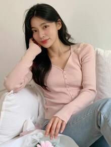 DAZY 女式高领修身长袖毛衣秋季 - 粉色 - 查看 4