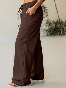 ReShift Pantalones anchos de unicolor casuales de talla grande - Marrón - Ver 4