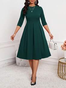 SHEIN Lady 春夏秋冬优雅办公室派对新年女士连衣裙 - 墨綠色 - 查看 3