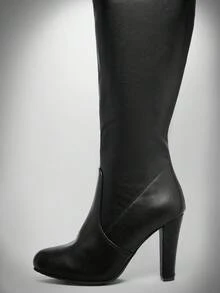 SHUZIA 节日礼物精选畅销款女士黑色弹力PU过膝长靴——时尚修身，系带设计，显腿长又性感 - 黑色 - 查看 7