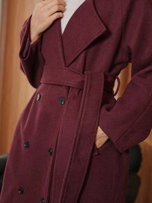 Glisette Manteau long minimaliste élégant à coupe droite de couleur unie à manches longues pour femmes, automne/hiver - Rouge foncé - Voir 2