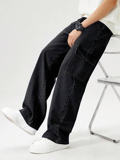 SHEIN Explorewe Teenage Boys' Outdoor Casual Cargo Jeans Fall Winter