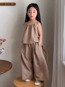 Dazy Kids 女童夏季纯色吊带背心和阔腿裤休闲两件套