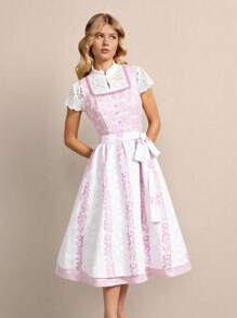 Fairmaia 德国传统女式花卉印花方领无袖连衣裙，适合十月连衣裙、啤酒节、万圣节 - 粉色 - 查看 2