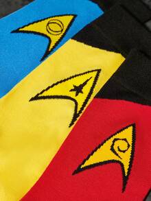 STAR TREK X SHEIN 3 双男士柔软透气吸湿排汗休闲中筒袜时尚简约基本款红蓝黄中筒袜加固脚趾和脚跟，经久耐用男女通用四季百搭夏季冬季 - 彩色 - 查看 3