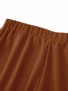 SHEIN Unity 女士纯色牙签条纹设计宽腿宽松休闲裤 - 棕色 - 查看 8