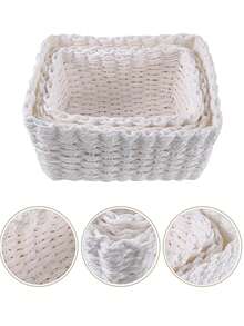 Handmade Woven Storage Baskets  Natural Paper Rope Organizer Bin For Home, Farmhouse Decor Basket With Lid (S/M/L), Bookshelf & Kitchen Cabinet Organizer, Christmas Gift Idea - White - View 10