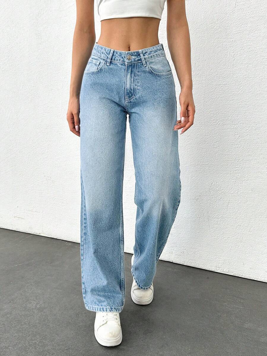 EURMUSE LOW RISE WIDE LEG CUT VINTAGE WASH Y2K STYLE JEAN Jeans Wide Leg Oversized Jeans Loose Jeans Wide Leg Jeans Flared Jeans - Baby Blue - View 1