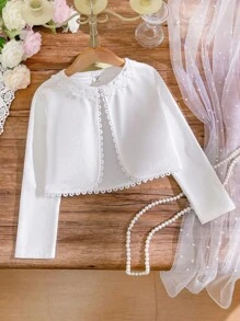 給十幾歲少女的優雅蕾絲領短外套，休閒外出穿搭