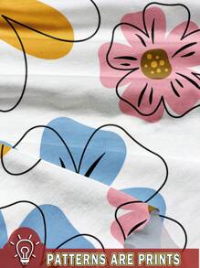 EMERY ROSE Dopamine Themed Floral Print Loose Casual Plus Size T-Shirt, Suitable For Summer Suitable For Going Out